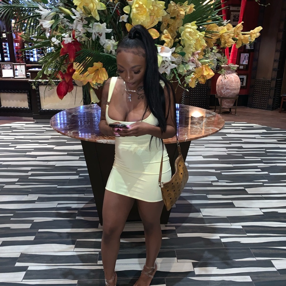 Yellow second skin mini dress